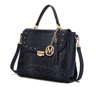 (navy)Lilli Satchel Vegan Leather Handbag by Mia k - BagNook