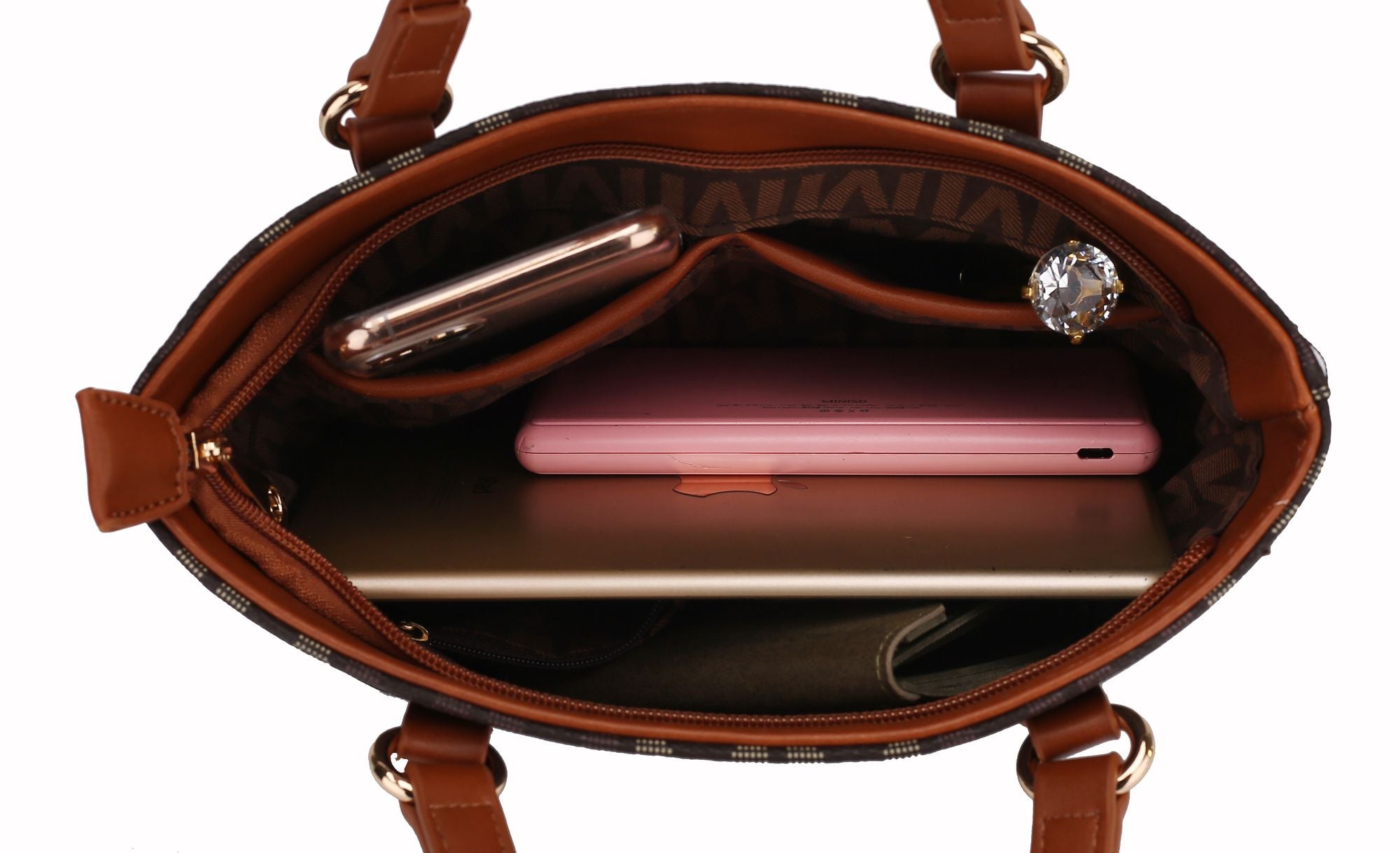 (brown)Lady II M Signature Tote & Wallet Set by Mia k - BagNook