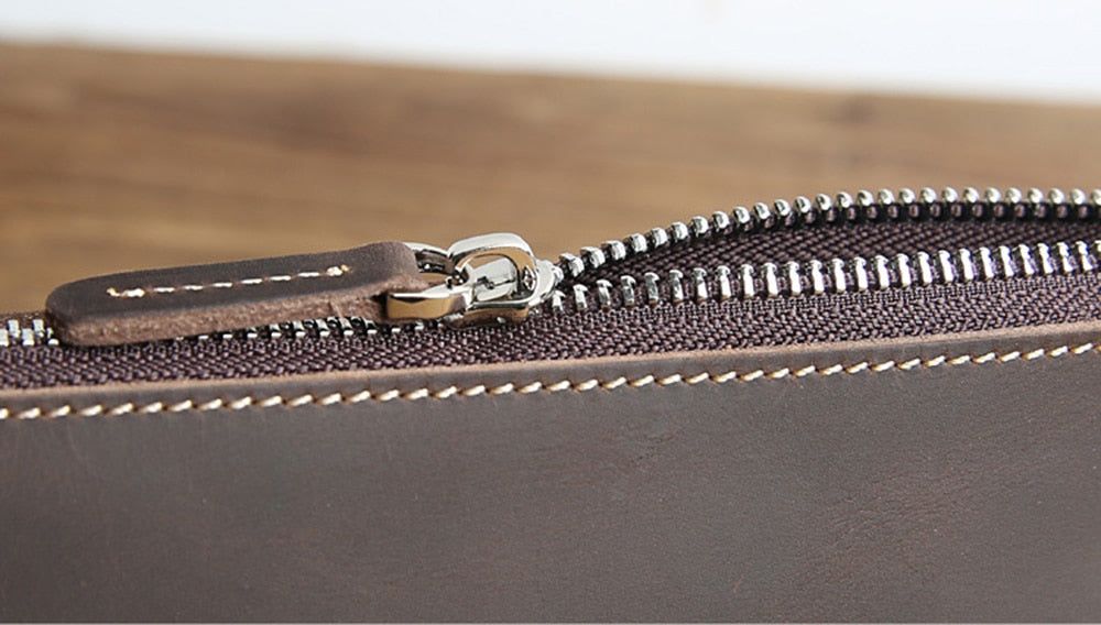 (dark brown)The Pallavi | Handmade Leather Pencil / Makeup Bag - BagNook