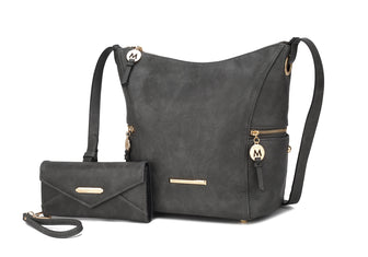 (charcoal)Lux Hobo Bag with Wallet by Mia K - BagNook