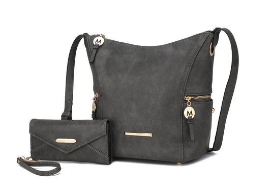(charcoal)Lux Hobo Bag with Wallet by Mia K - BagNook