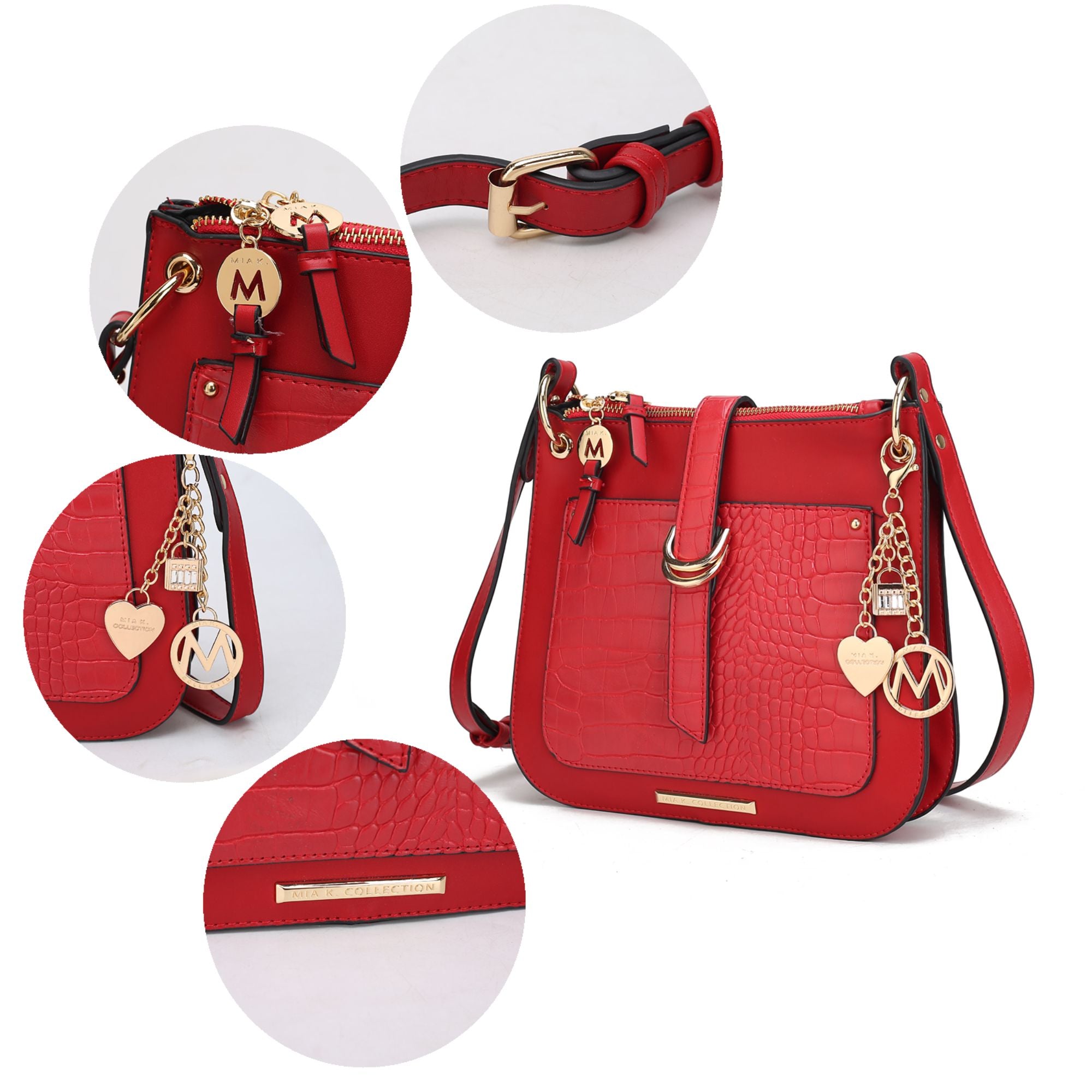 (red)Kiltienne Crossbody Handbag Vegan Leather by Mia K - BagNook