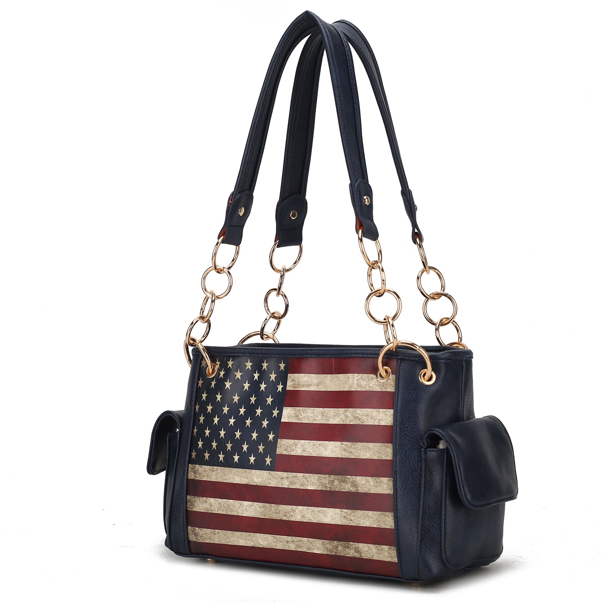 (navy)Alaina Vegan Leather Women Flag Shoulder Bag by Mia K - BagNook
