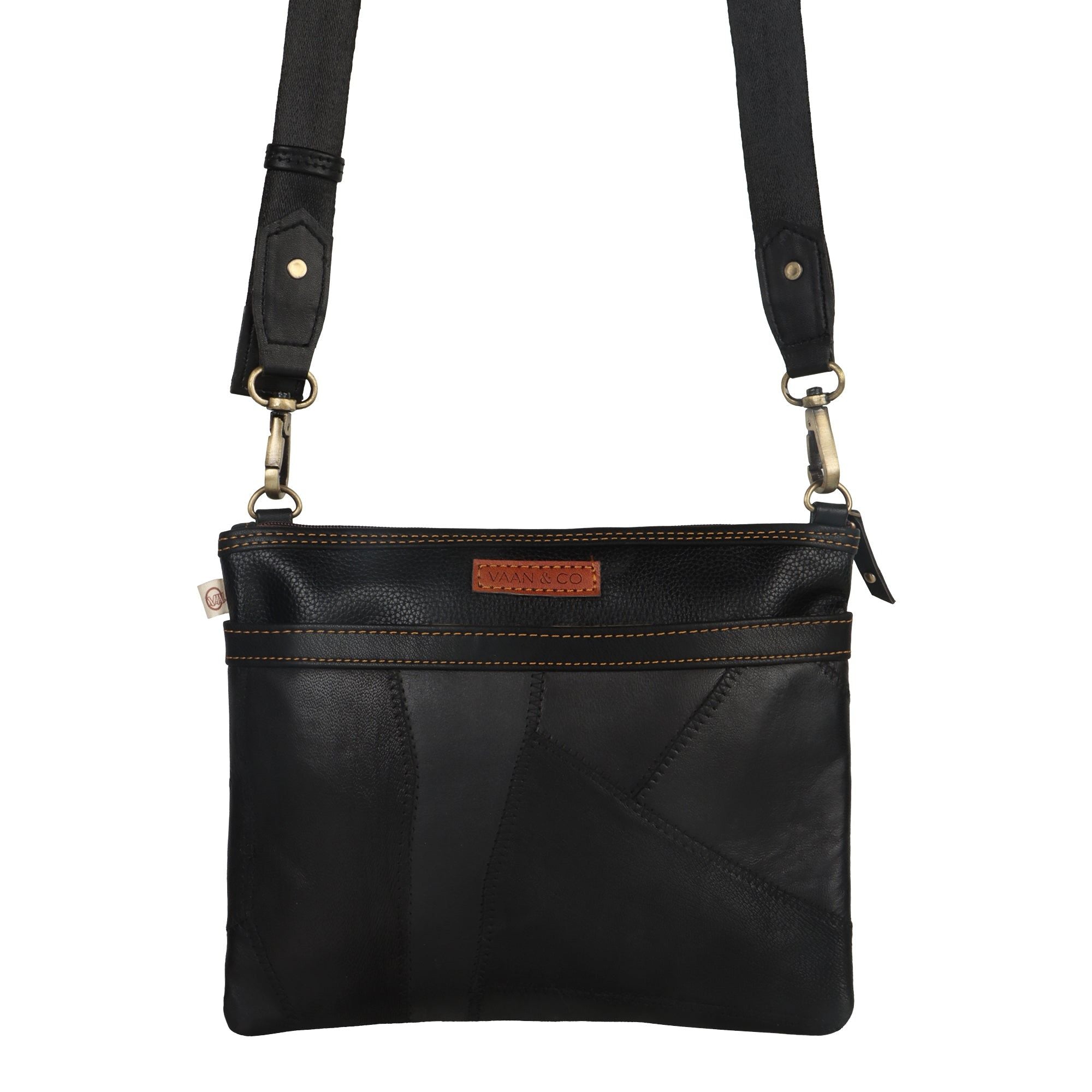 Brook Wide Crossbody - Upcycled Leather - Black - BagNook
