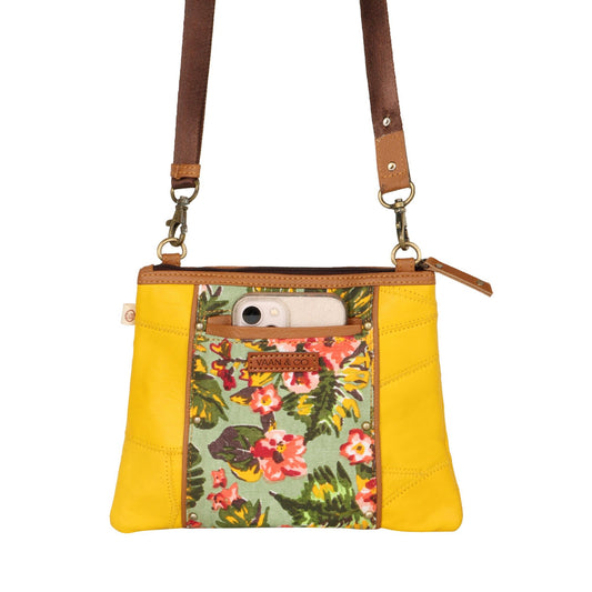 Noa Angled Crossbody - Summer Jungle - Upcycled Leather/Canvas - BagNook