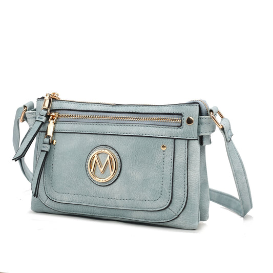 (denim)Elaina Multi Pocket Crossbody Handbag by Mia K - BagNook