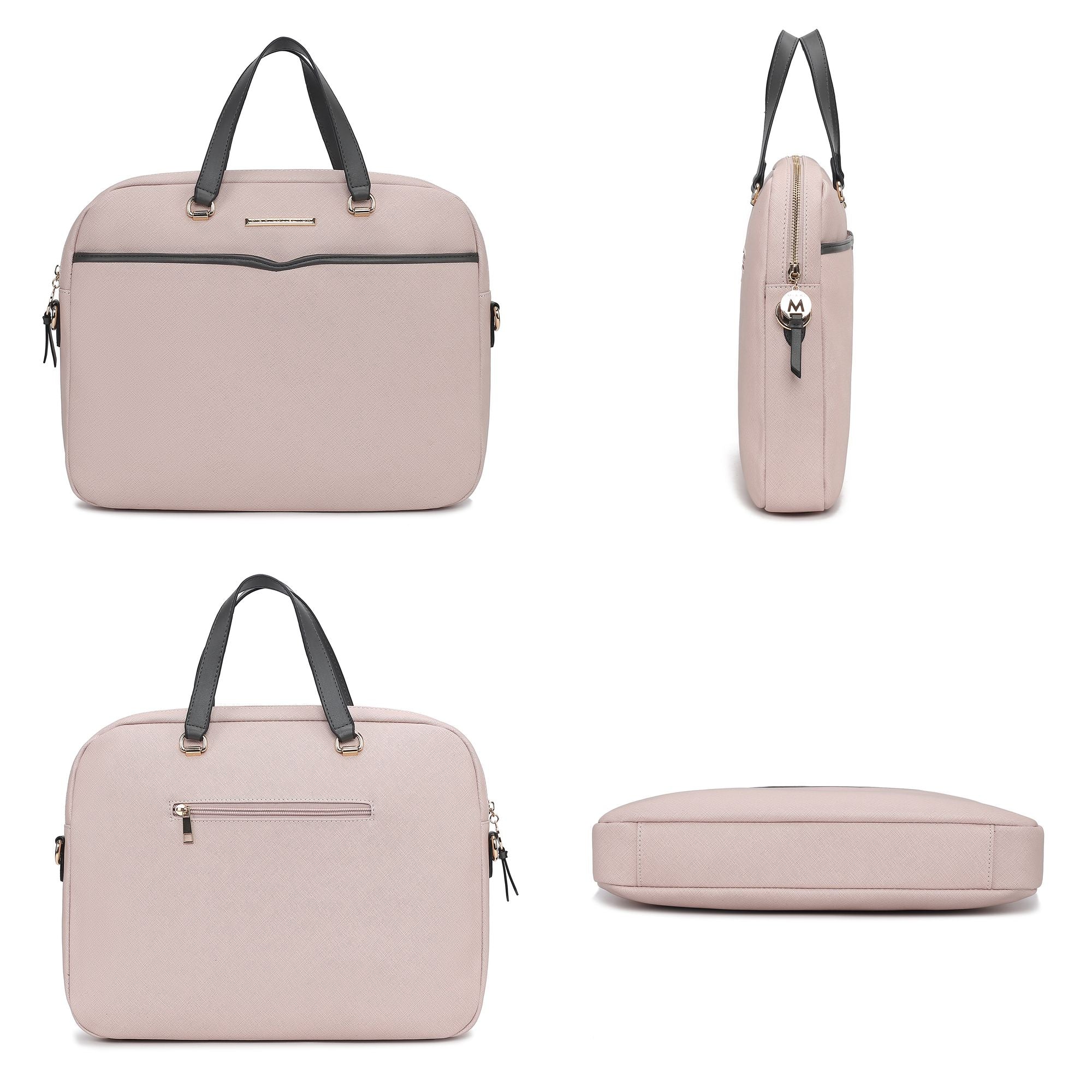 (blush)Rose Vegan Leather Laptop Briefcase by Mia K - BagNook