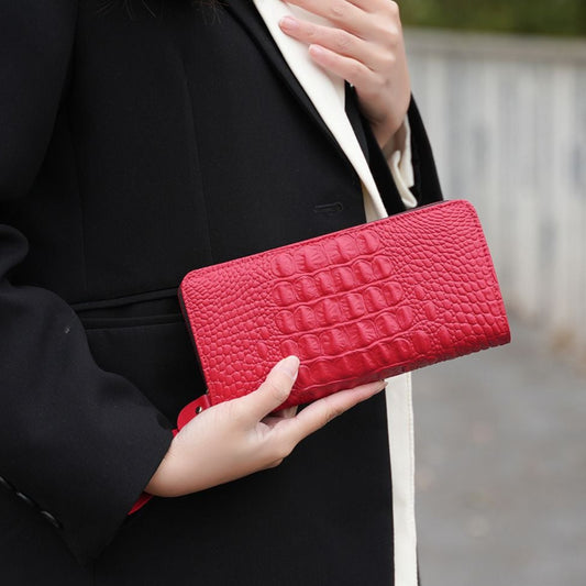 (red)Eve Vegan Leather Crocodile Embossed Wristlet by Mia K - BagNook
