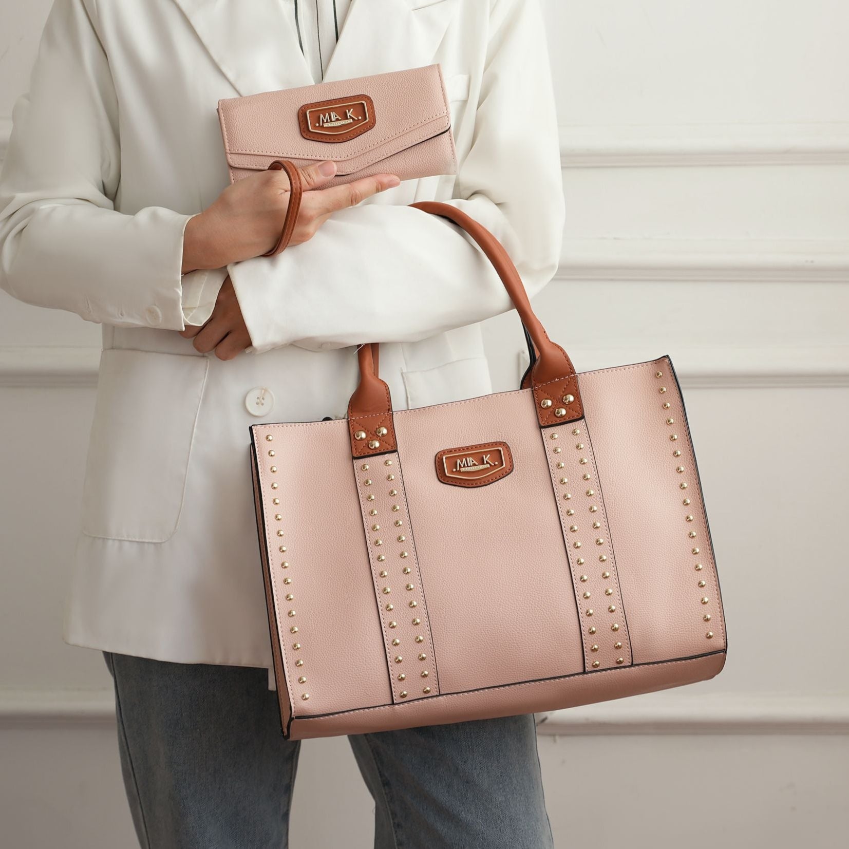(blush)Davina Tote Set w/wallet her Crossover Womens Purse by Mia K - BagNook