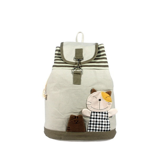 Happy Cat 100% Cotton Fabric Art School Backpack - BagNook