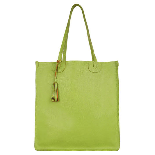 Ivy Book Shop Tote - Upcycled Leather - Lime Green - BagNook