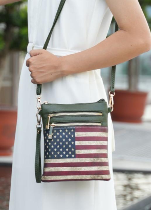 (green)Genesis Vegan Leather Flag Women Crossbody by Mia k - BagNook