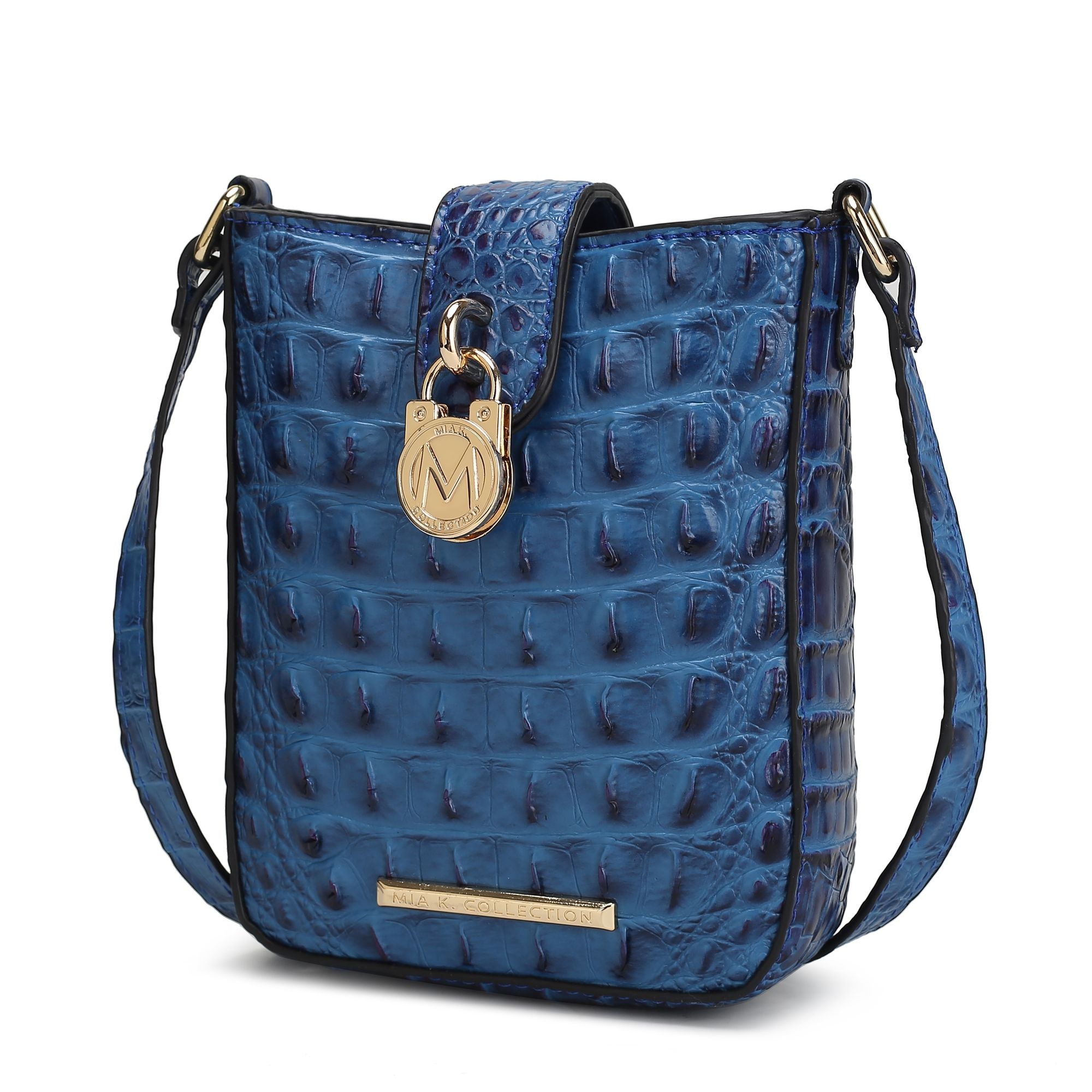 (royal blue)Avery Faux Crocodile Embossed Crossbody by Mia K - BagNook