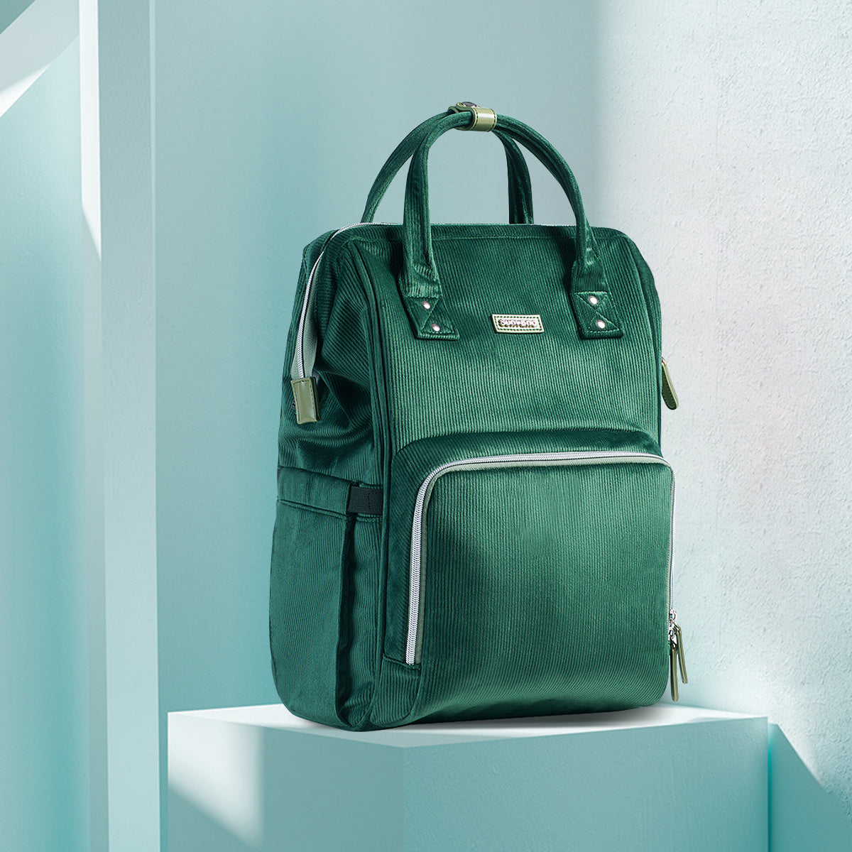 (dark green)Tweed Corduroy Backpack - BagNook