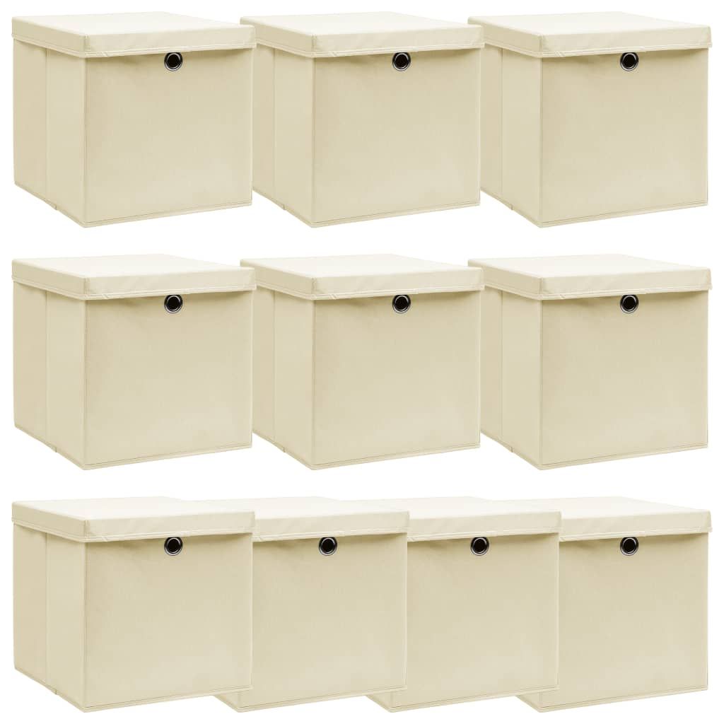 Storage Boxes w/Lid 10pc 12.6"x12.6"x12.6" Fabric - Cream - BagNook