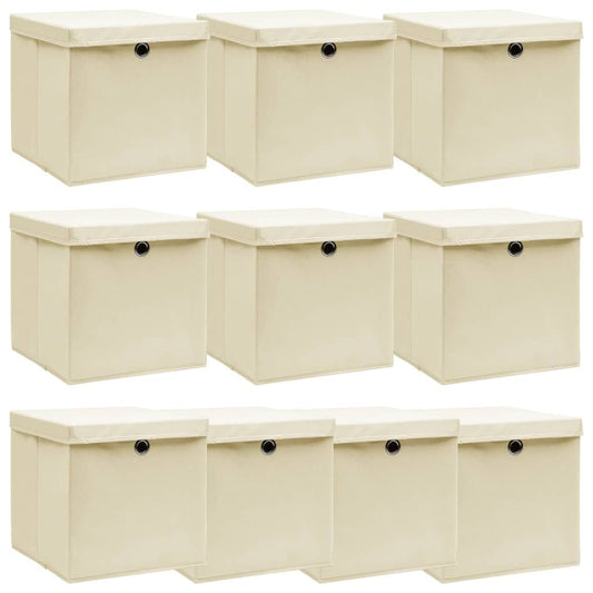 Storage Boxes w/Lid 10pc 12.6"x12.6"x12.6" Fabric - Cream - BagNook