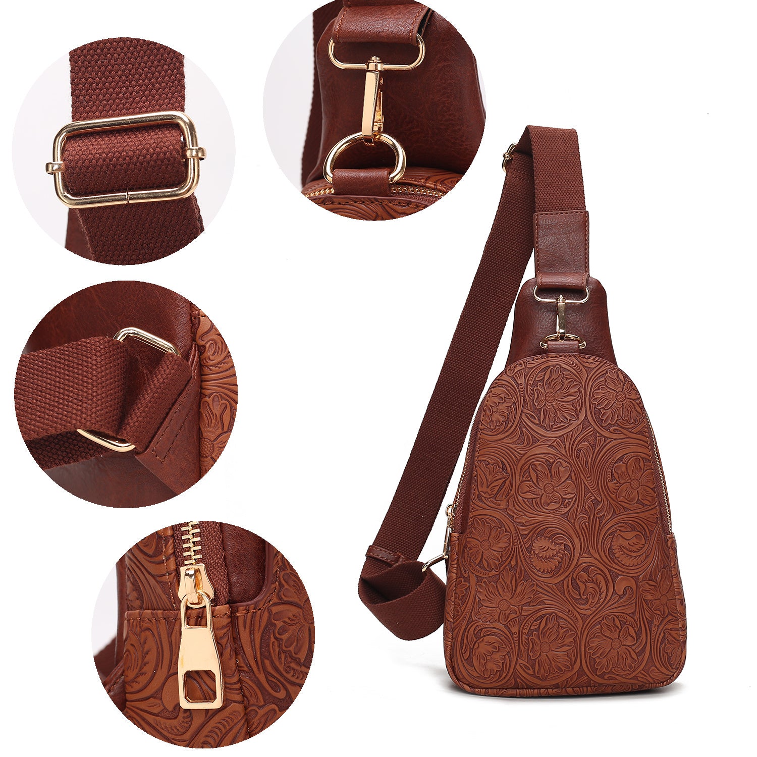 (brown)Millie Women Flower Embossed Sling Bag By MKF - BagNook