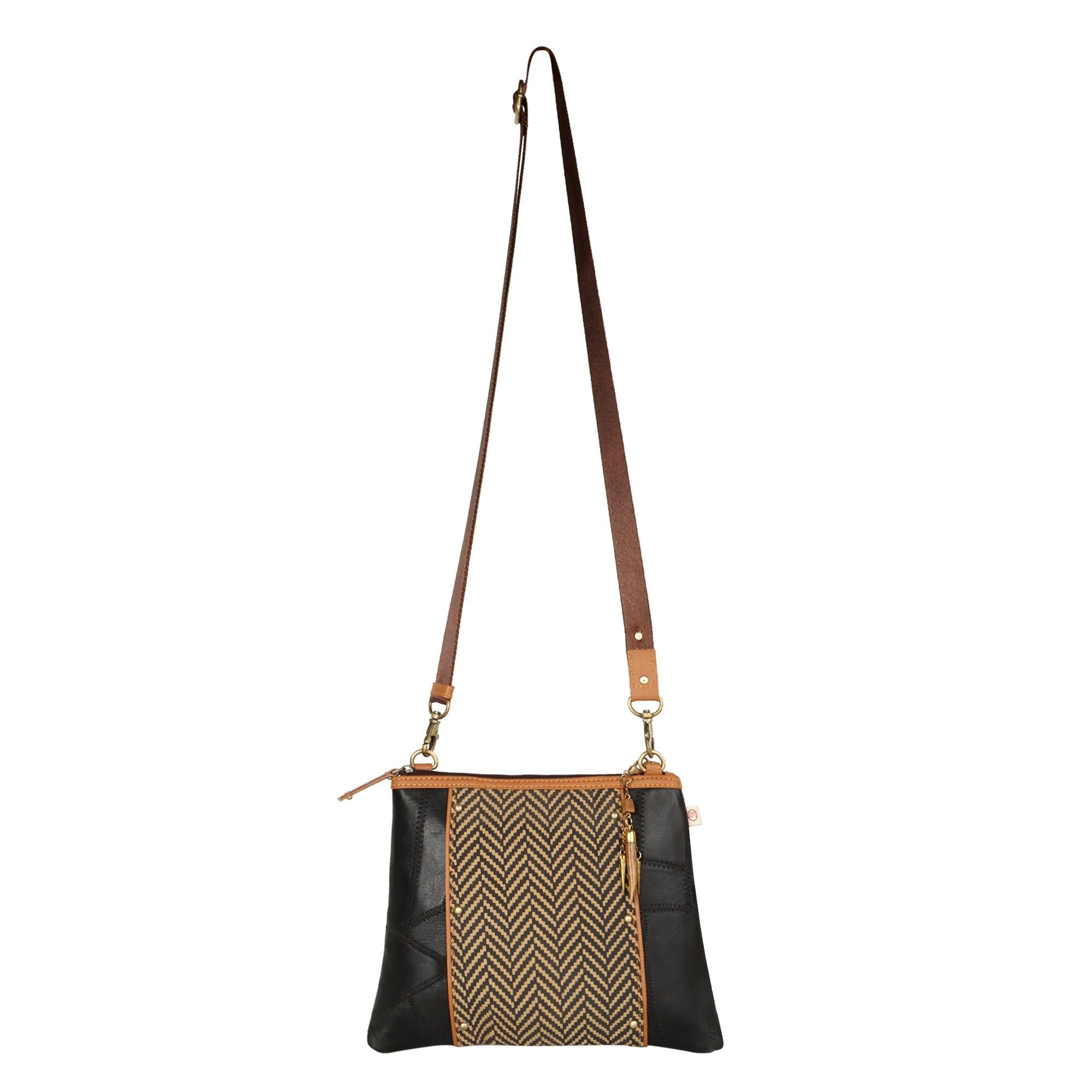 Noa Angled Crossbody Bag - Herringbone - Upcycled - BagNook