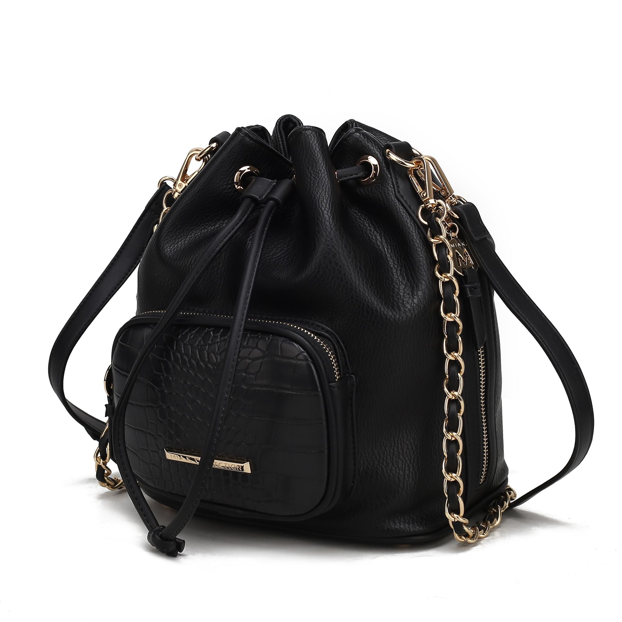 (black)Azalea Vegan Leather Women Bucket Bag by Mia K - BagNook