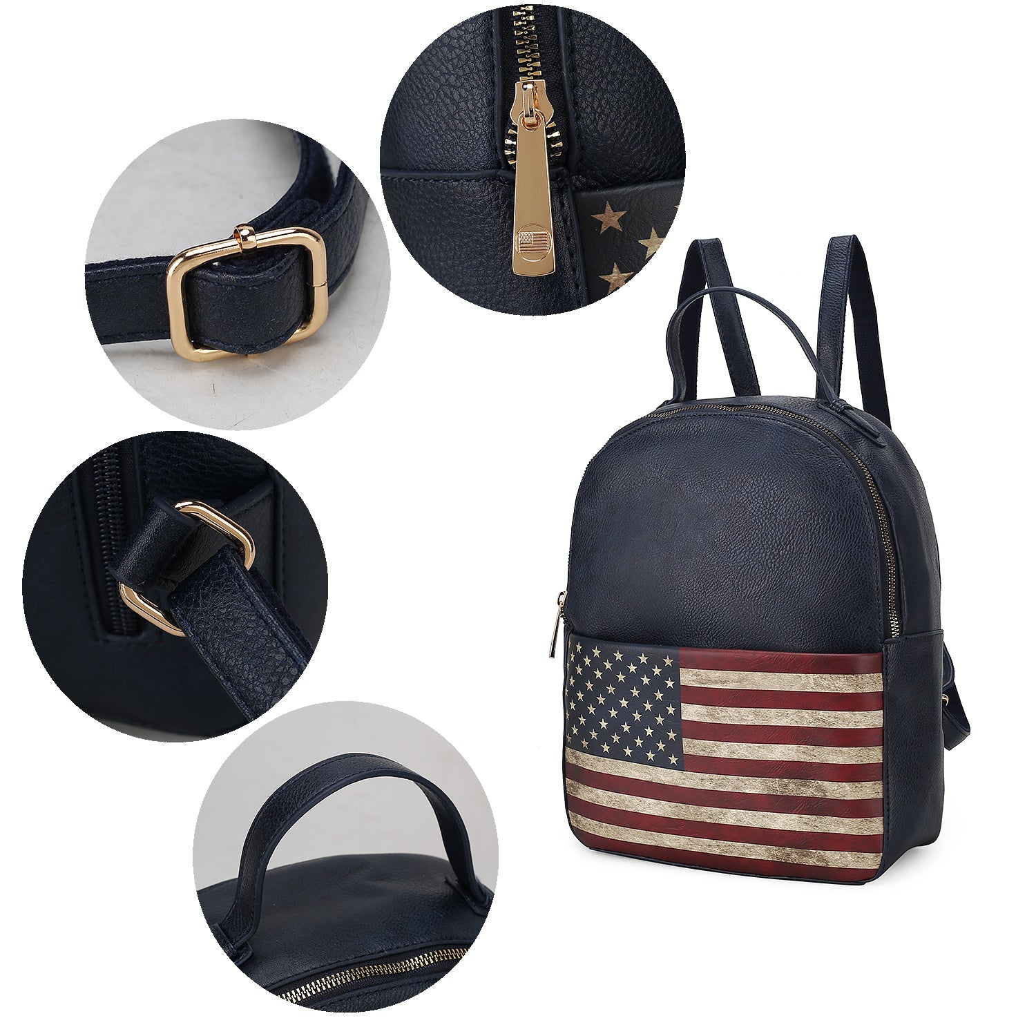 (navy)Briella Vegan Leather Women FLAG Backpack by Mia K - BagNook