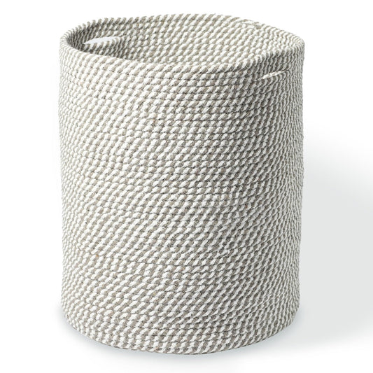 Recycled Cotton Laundry Basket - Woven Rope White Gray Mélange - BagNook