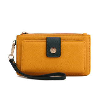 (yellow-olive)Olympe Vegan Leather Wristlet Wallet by Mia K - BagNook