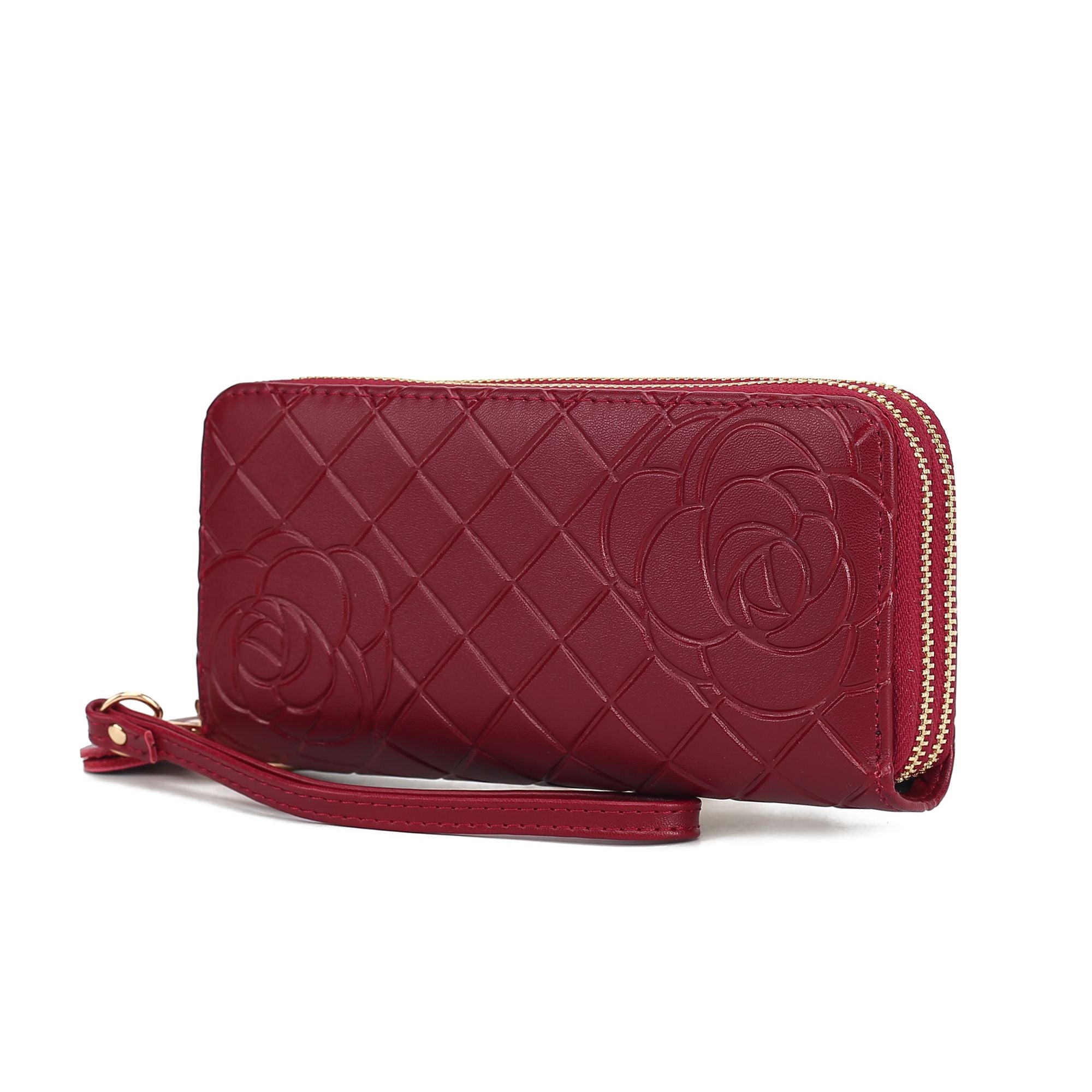 (burgundy)Honey Leather Flower Embossed Wallet by Mia K - BagNook