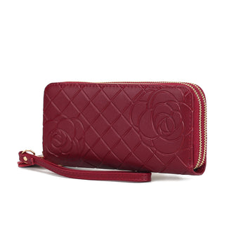 (burgundy)Honey Leather Flower Embossed Wallet by Mia K - BagNook