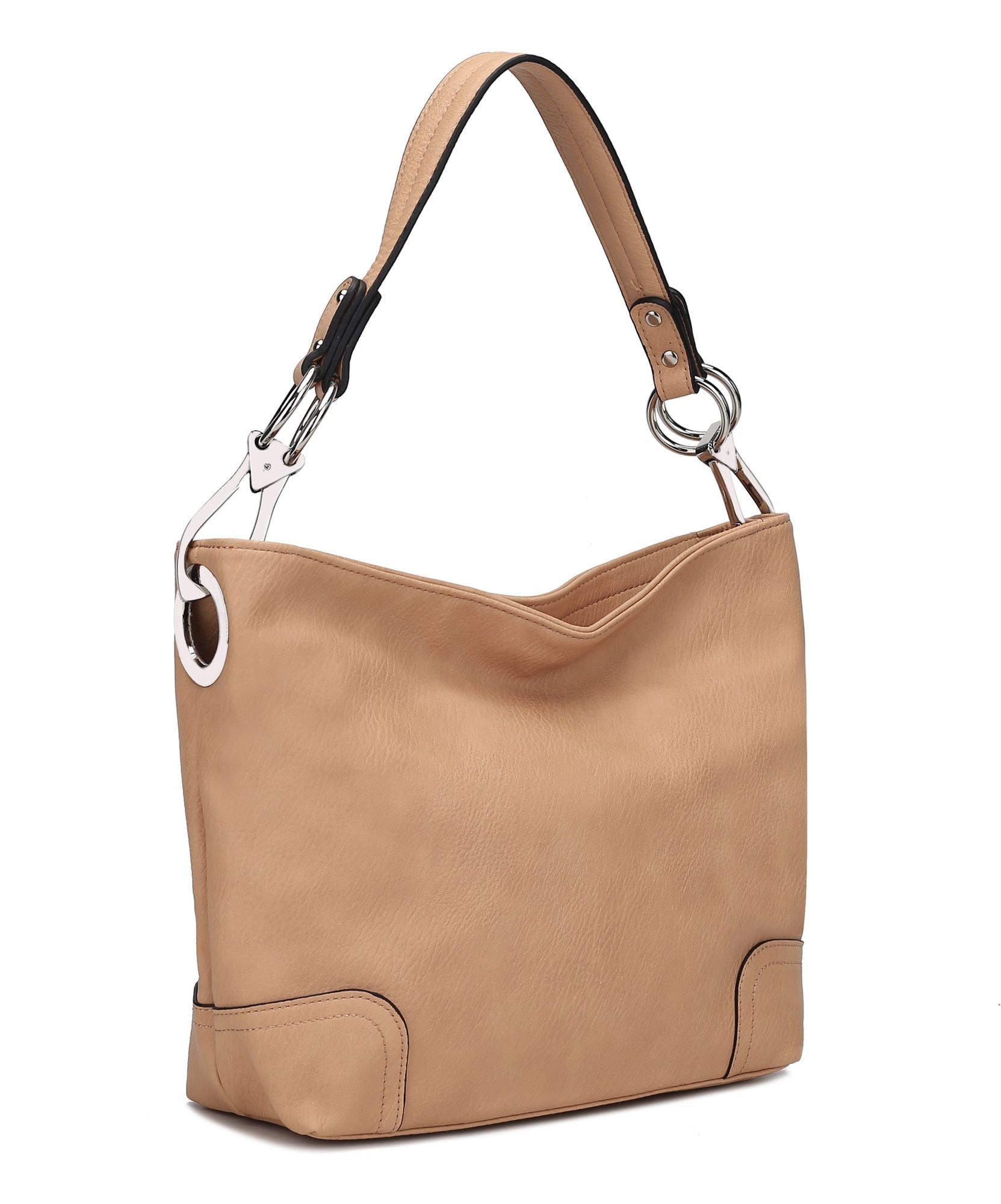 (tan) Hobo Bag with Silver-Tone Hardware - bagNook.com