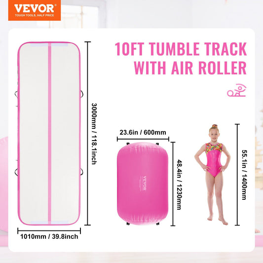 BUNDLE - VEVOR Inflatable Gymnastics 10ft Air Mat & Air Barrel Set, 2 PCS - Pink - BagNook