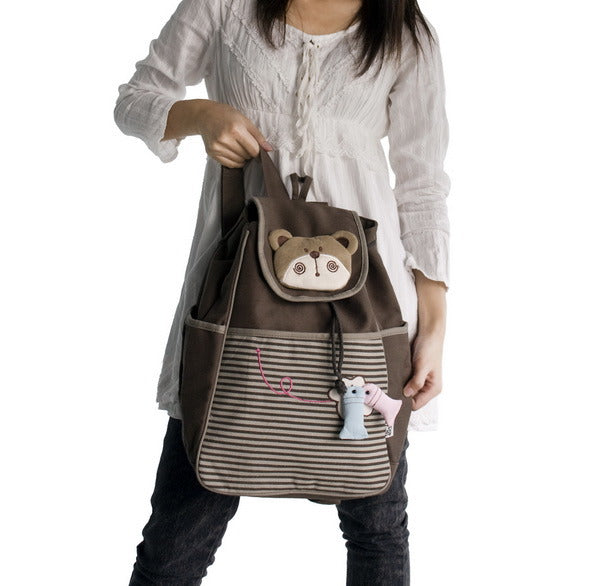 Bear Loves Fish 100% Cotton Fabric Art School Backpack - BagNook