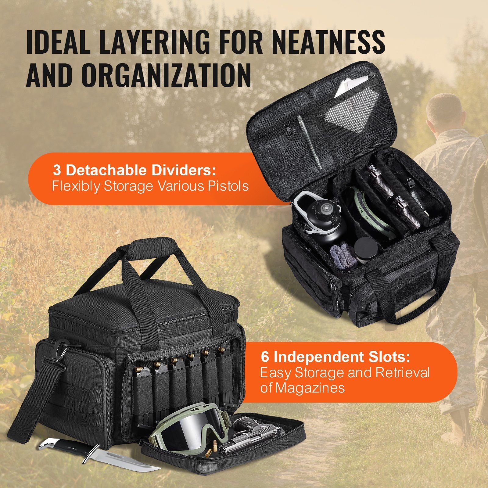 VEVOR Tactical Range Bag for 4 Pistols - Black - BagNook
