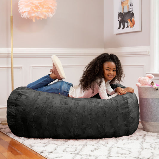 Jaxx Saxx 4 ft Sofa Bean Bag Couch - Faux Fur - Black - BagNook