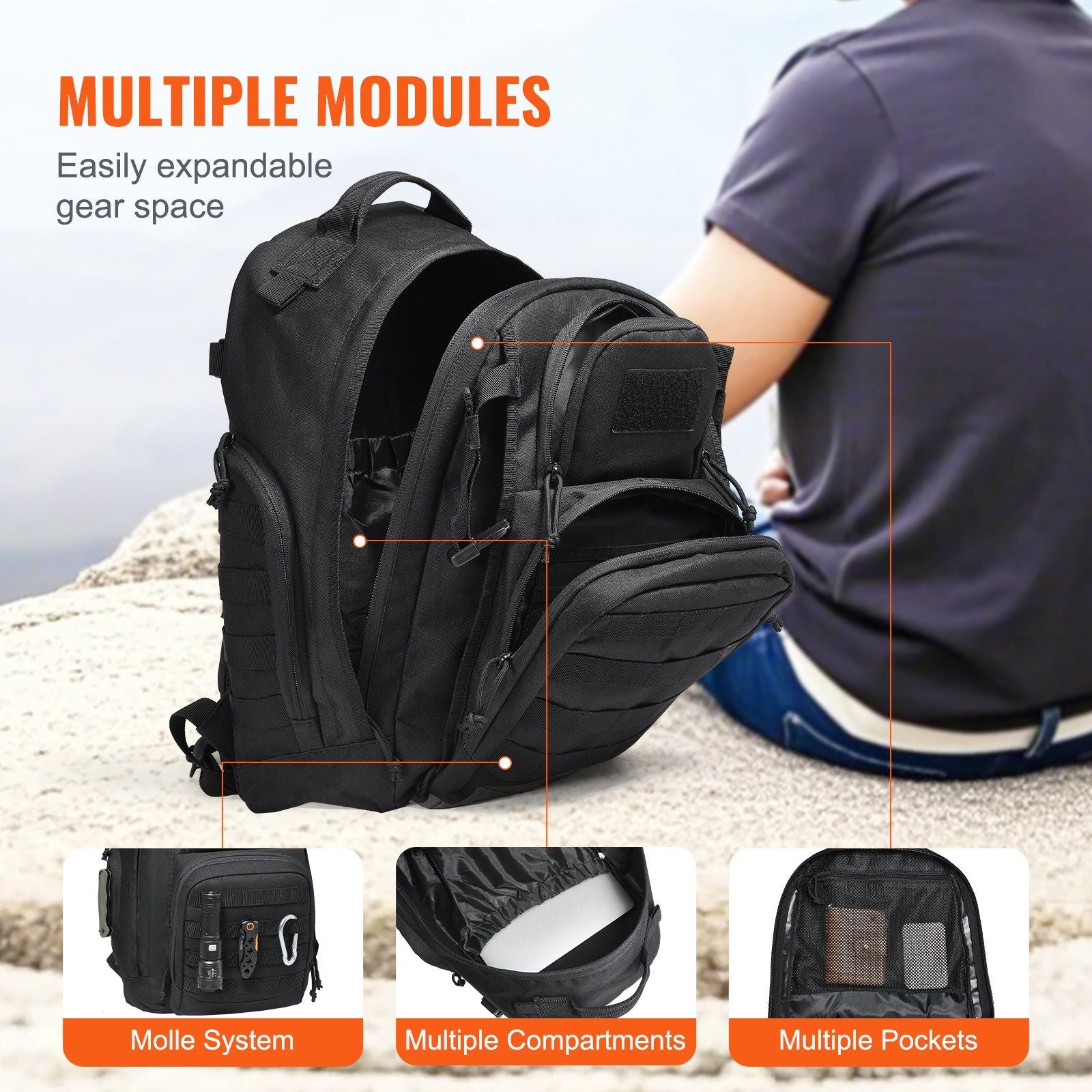 Tactical Backpack 25L Military Backpack with Molle Mode - Blk - BagNook