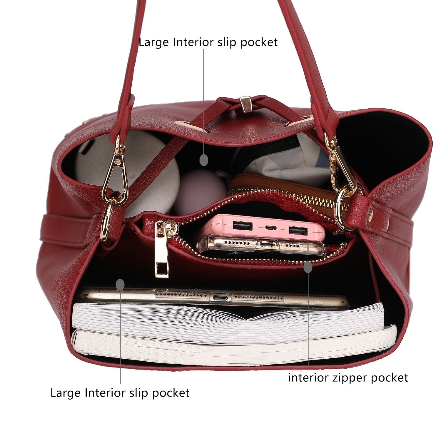 (wine)Callie Solid Bucket Bag with Matching Wallet by Mia K - BagNook