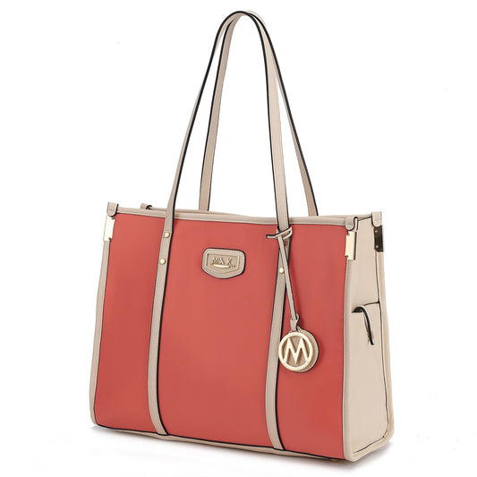 (peach ivory)Kindred Oversize Tote Vegan Leather by Mia k - BagNook