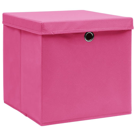 Storage Boxes w/Lids 4pc 12.6"x12.6"x12.6" Fabric - Pink - BagNook