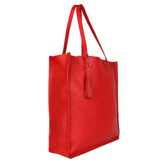 Rue Book Shop Tote - Upcycled Leather - Vibrant Red - BagNook
