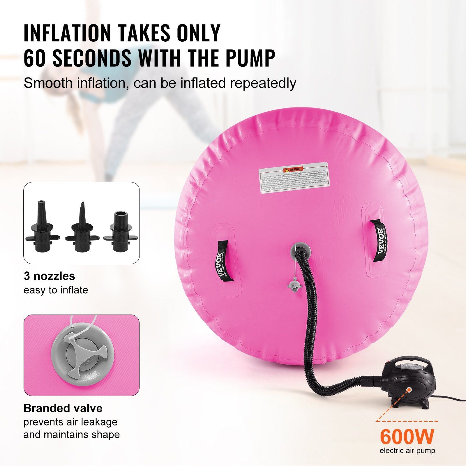 VEVOR Gymnastics Air Inflatable Barrel - 23.6 x 48.4", Pink - BagNook