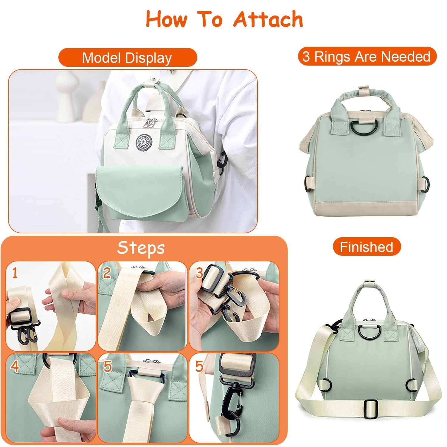 (green)Baby Diaper Bag with 6 Pockets - BagNook