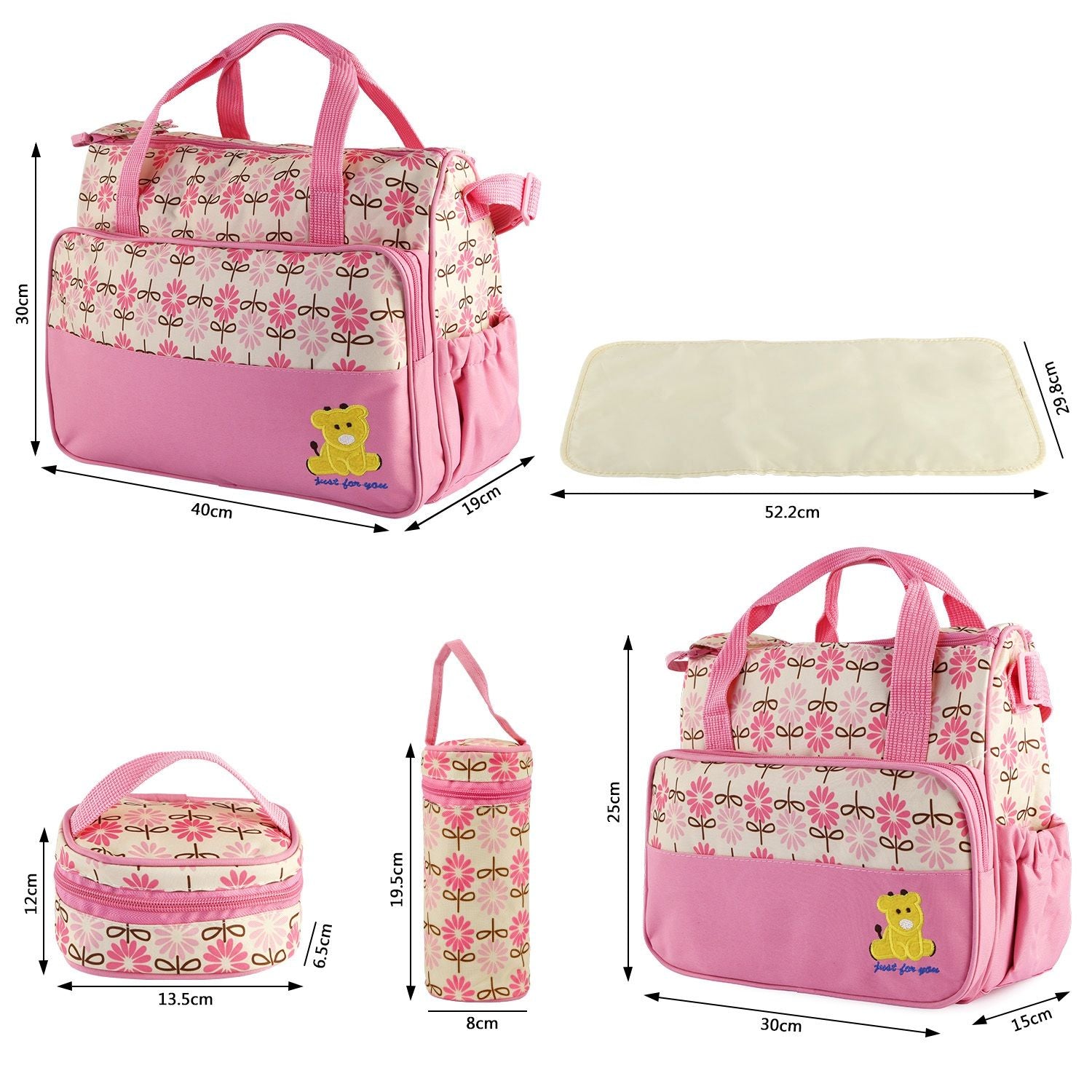 (pink)5pc Diaper Tote Bag Set - BagNook
