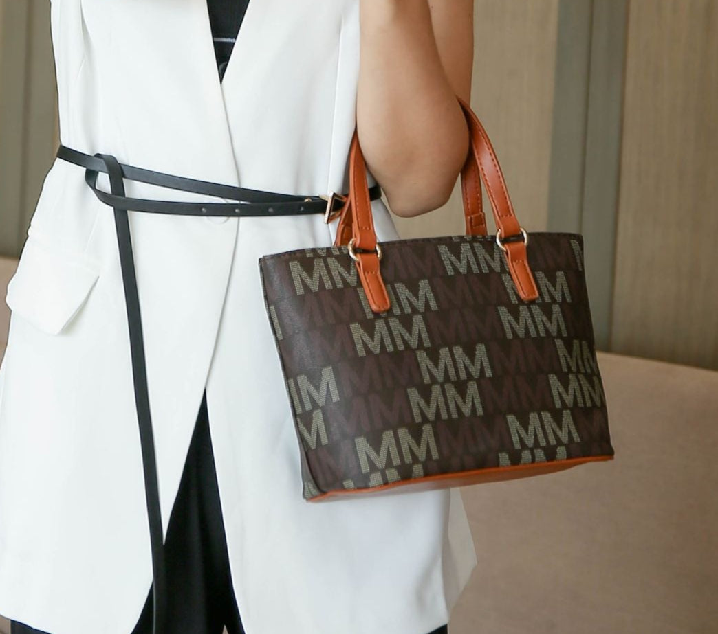 (brown)Alexy M Signature 4pc Tote Set by Mia k - BagNook