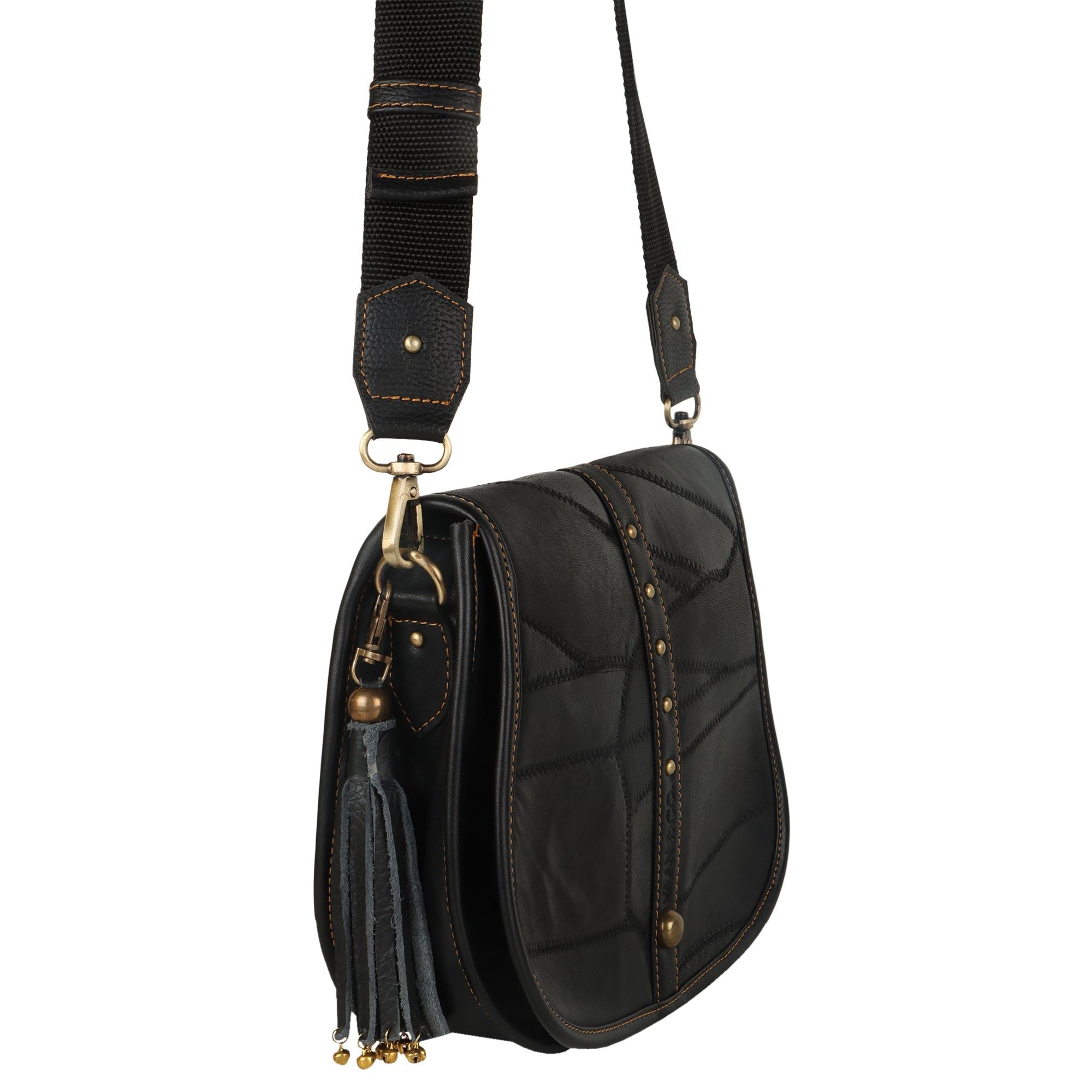 Vivo Saddle Bag - Upcycled Leather & Vegan Leather - Black - BagNook
