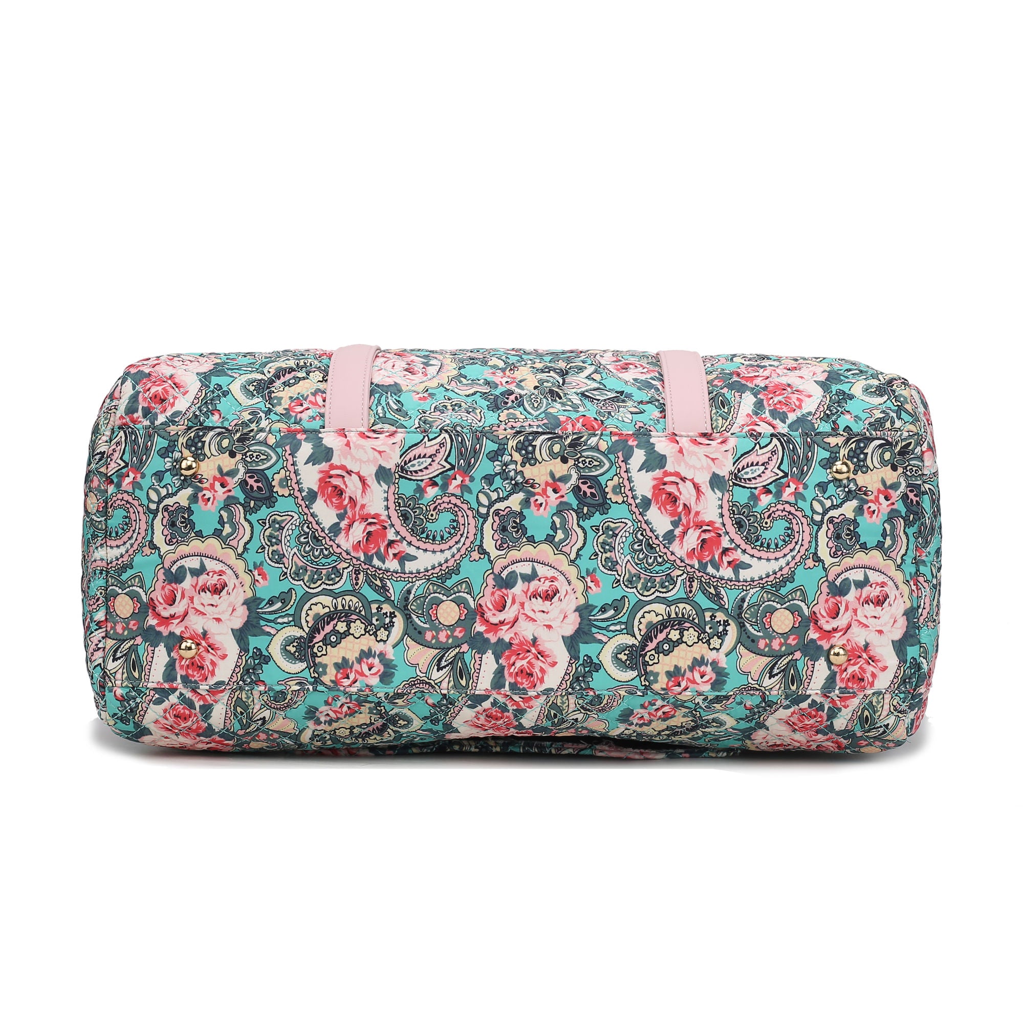 (green)Khelani Quilted Botanical Pattern Duffel Bag by Mia k - BagNook