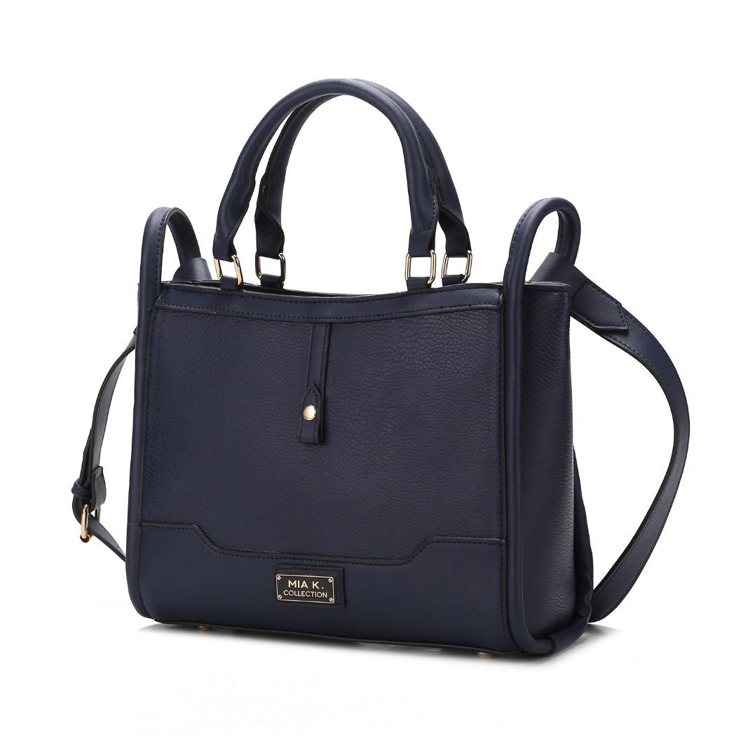 (navy)Melody V-Leather Tote by Mia K - BagNook