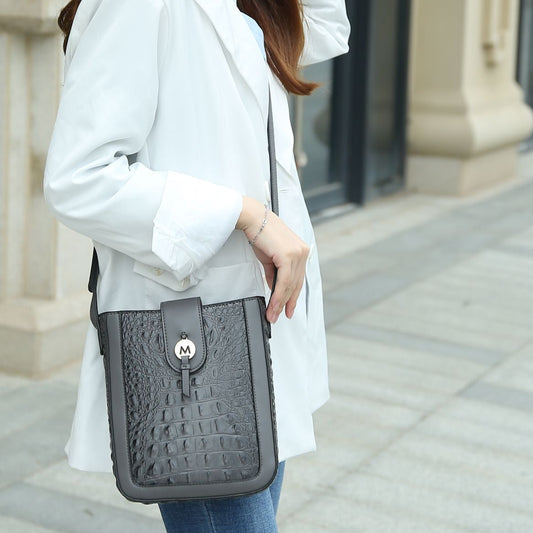 (charcoal)Molly Crossbody Phone Bag w/Snap Closure by Mia K - BagNook