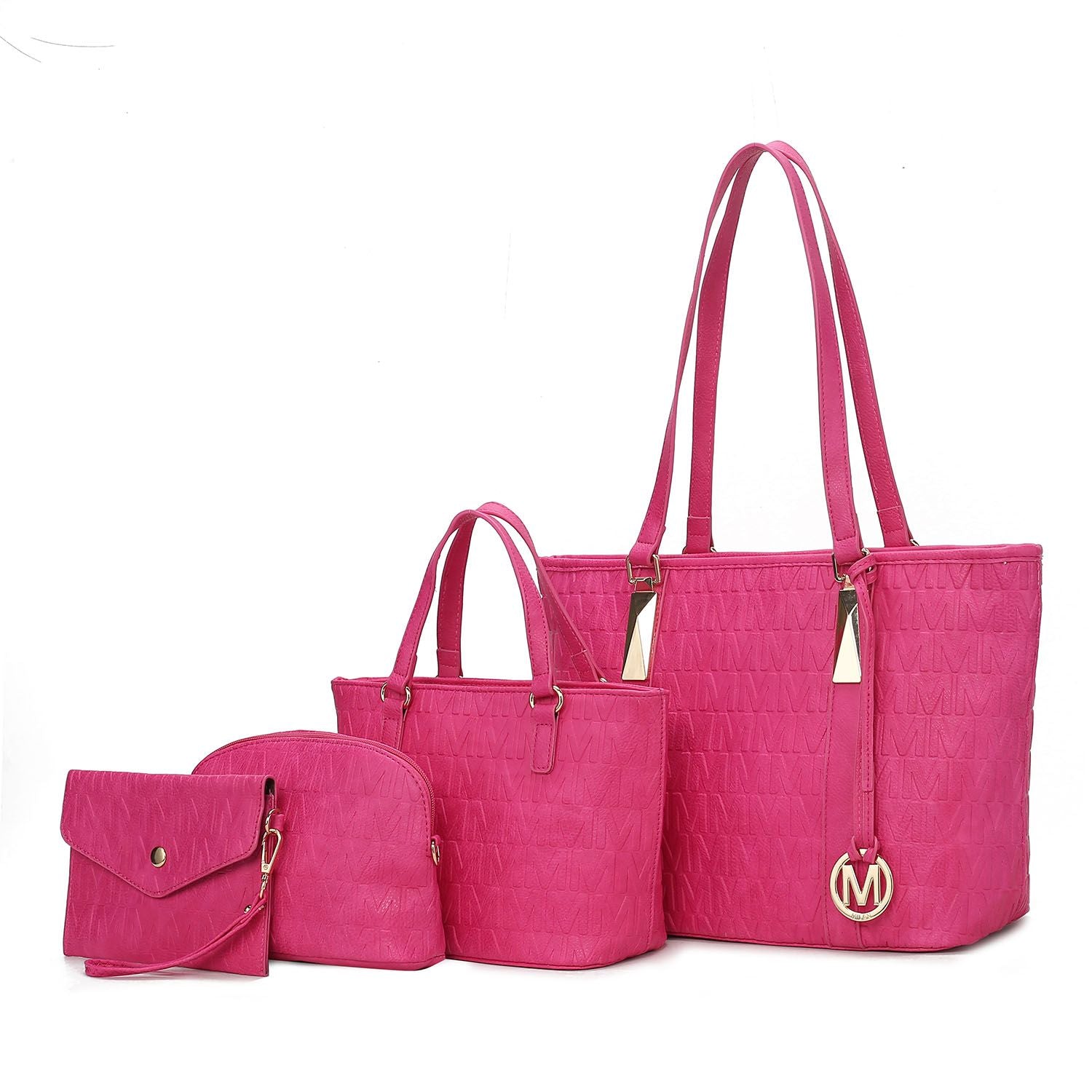 (fuchsia)Arya 4pc Signature Vegan Leather Tote Bag Set by Mia K - BagNook