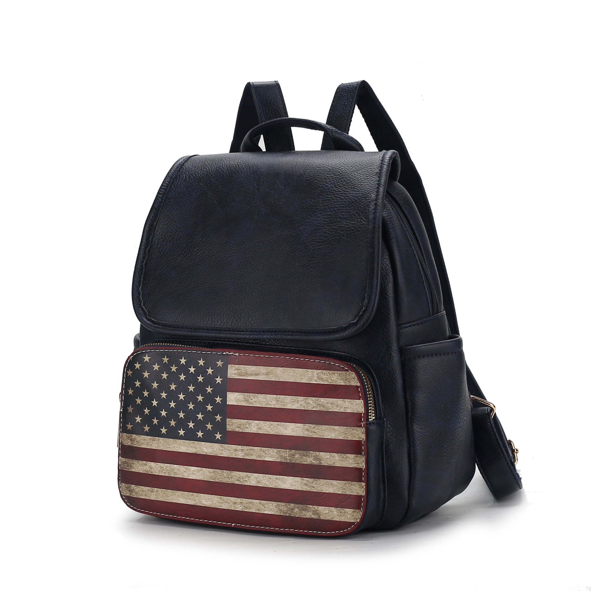 (navy)Regina Vegan Leather FLAG Backpack by Mia K - BagNook