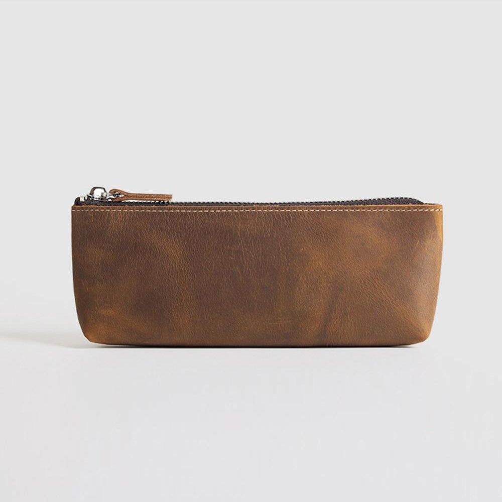 (brown)The Pallavi | Handmade Leather Pencil / Makeup Bag - BagNook
