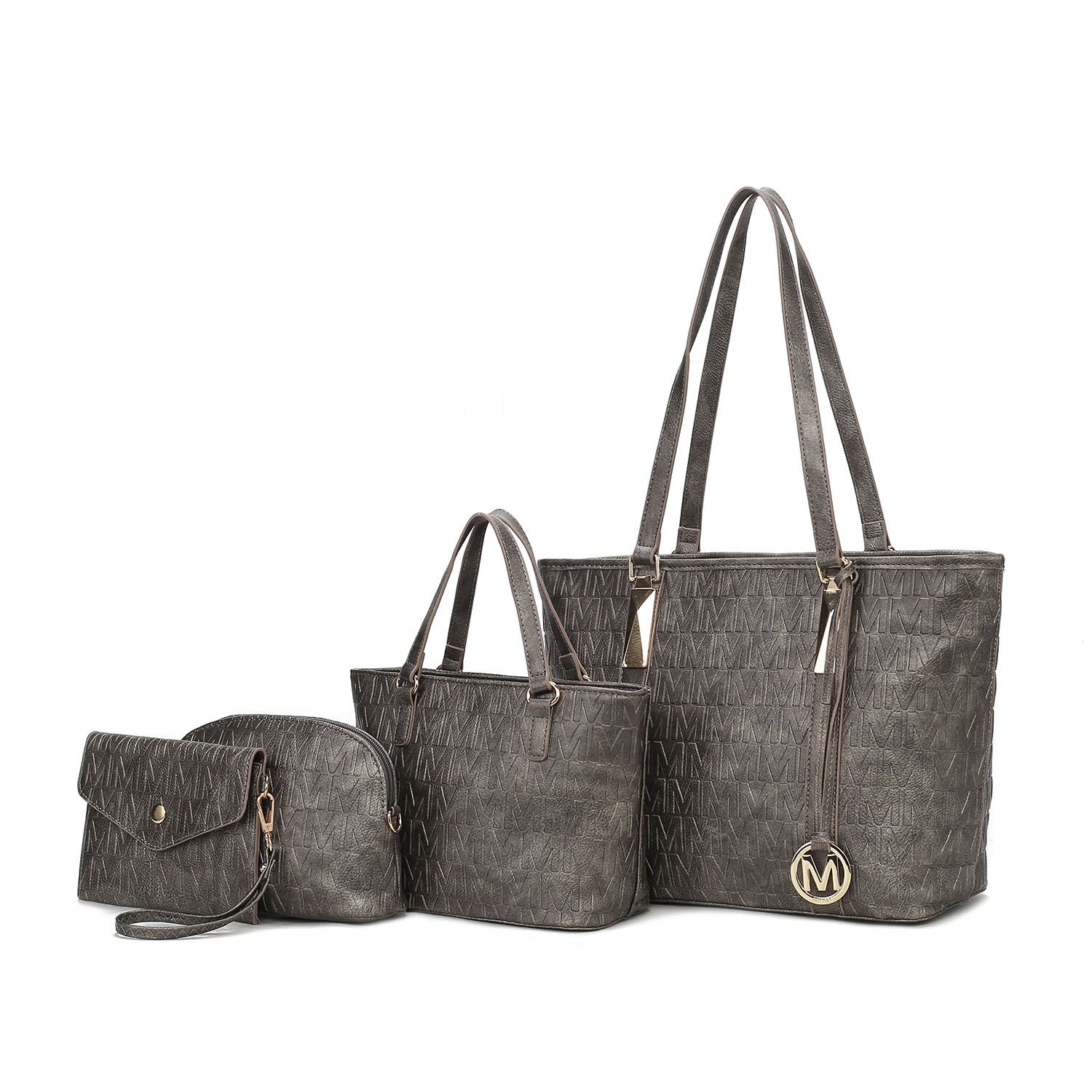 (pewter)Arya 4pc Signature Vegan Leather Tote Bag Set by Mia K - BagNook